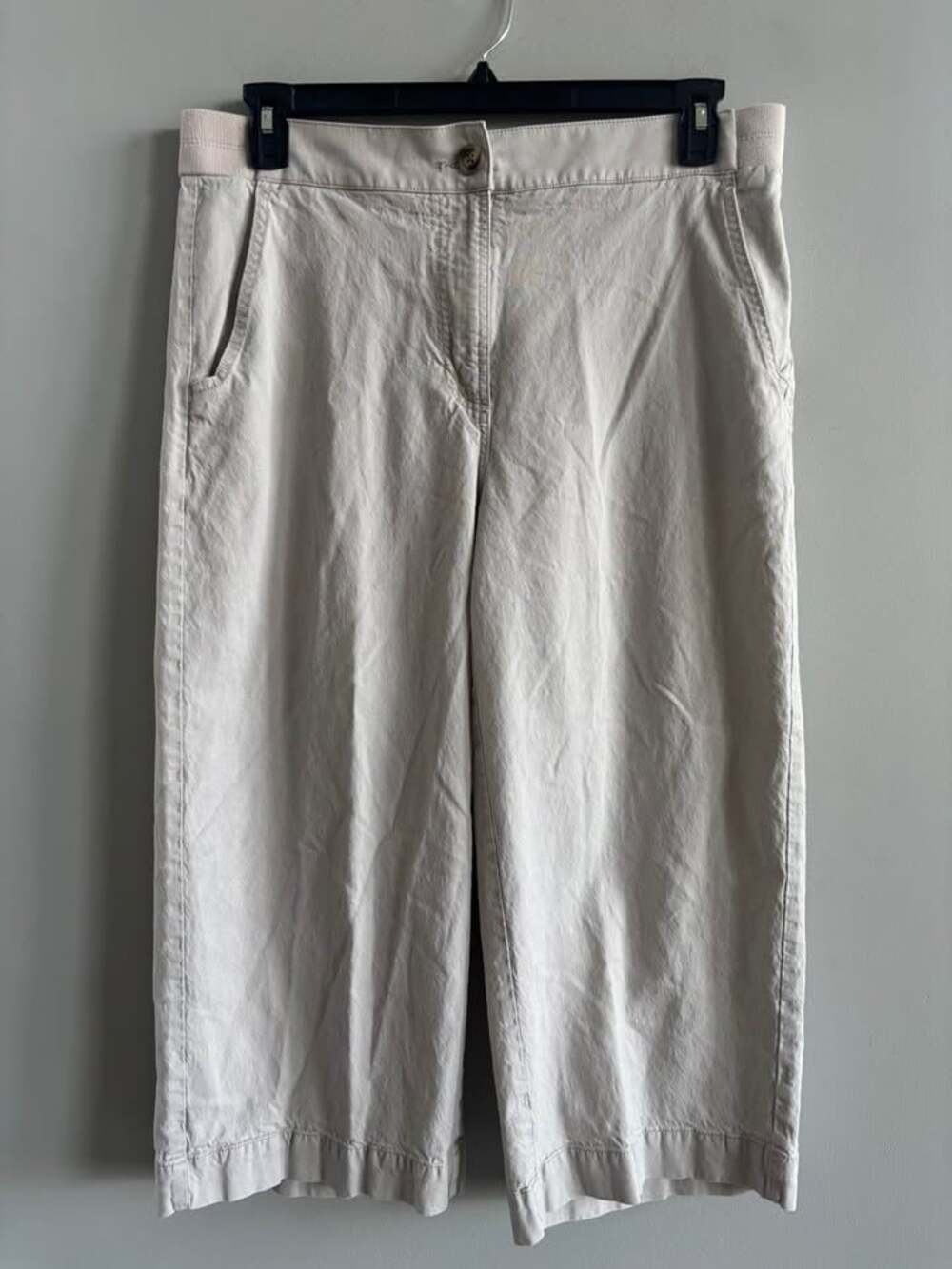 Chico's Tencel Linen Blend Wide Leg Cropped Pants Beige Size 2 US 12 Rib Waist